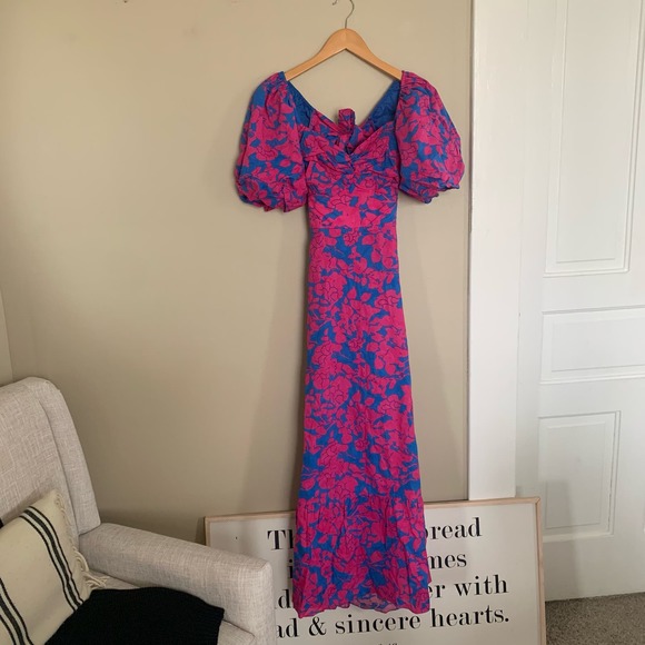 NWT Free the Roses Floral Cut-Out Maxi Dress Size Small Blue/Fushia Pink - Picture 6 of 11